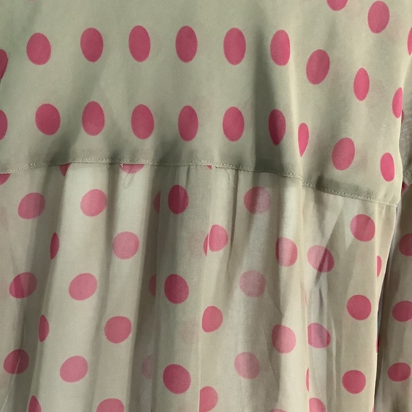 FREE PEOPLE BLOUSE SZ SMALL POLKA DOT RED BROWN CHIFFON BUTTONS FRONT - Picture 9 of 12